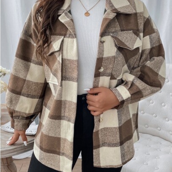 Jackets & Blazers - Plaid Brown and Cream Women's Jacket